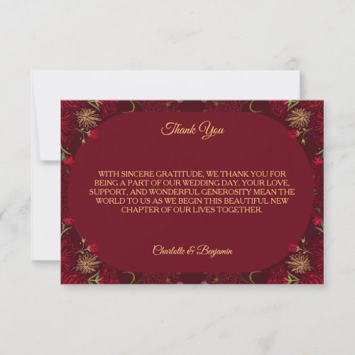 Elegant Royal Burgundy Gold Rings Thank You Card