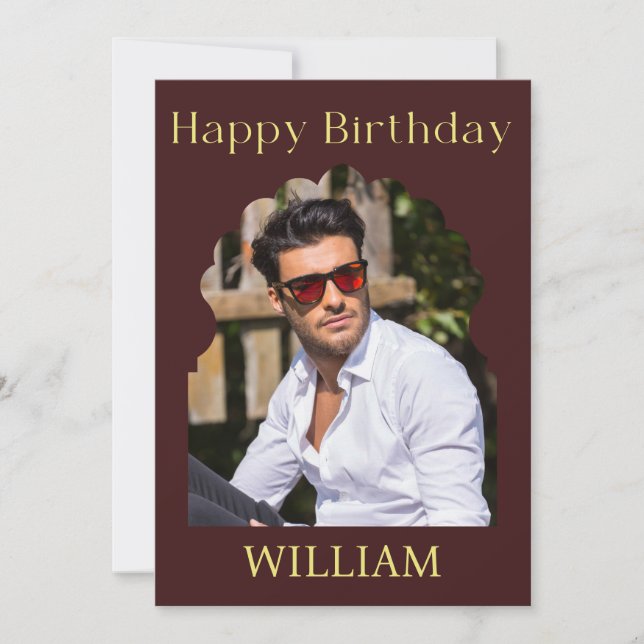 Elegant Royal Burgundy Modern Photo Birthday Card (Front)