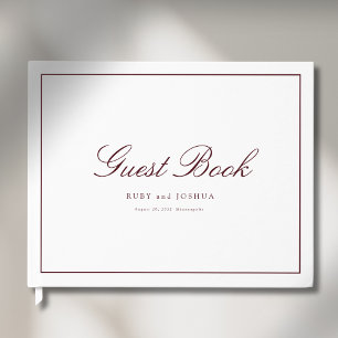 Elegant Royal Burgundy & White Script Wedding Guest Book