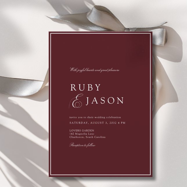 Elegant Royal Burgundy & White Script Wedding Invitation (Elegant Royal Burgundy & White Script Wedding Invitation)