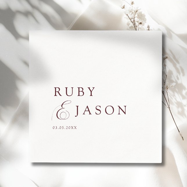 Elegant Royal Burgundy & White Script Wedding Napkins (Elegant Royal Burgundy & White Script Wedding Ampersand Napkins)
