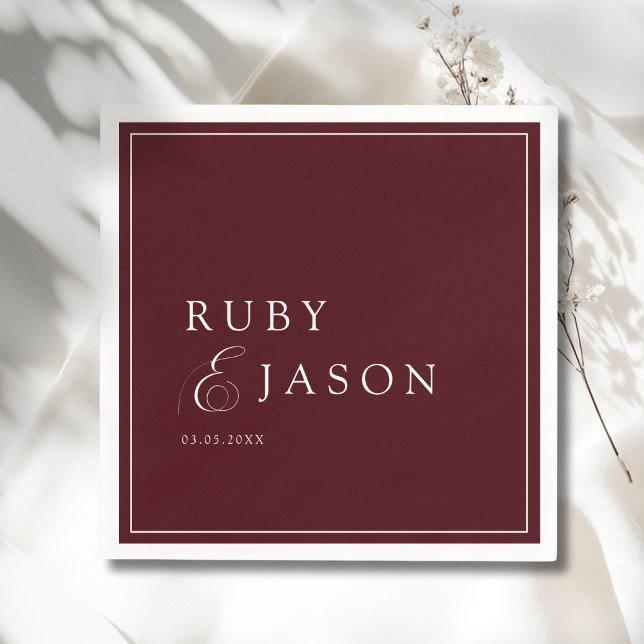 Elegant Royal Burgundy & White Script Wedding Napkins (Elegant Royal Burgundy & White Script Ampersand Custom Wedding Napkins)