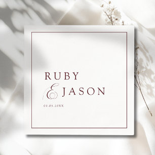 Elegant Royal Burgundy & White Script Wedding Napkins