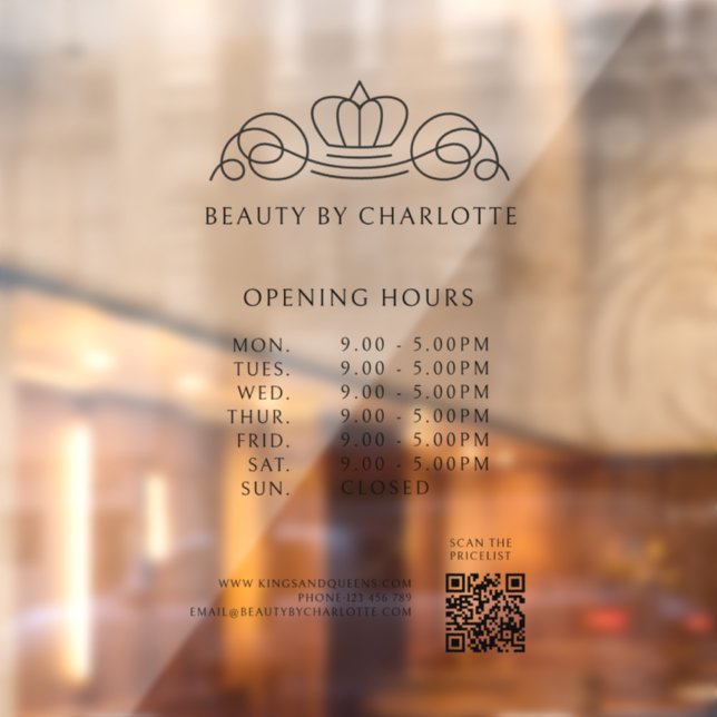 Elegant, Royal, Business, Opening Hours & QR Code Window Cling (Sheet 2)