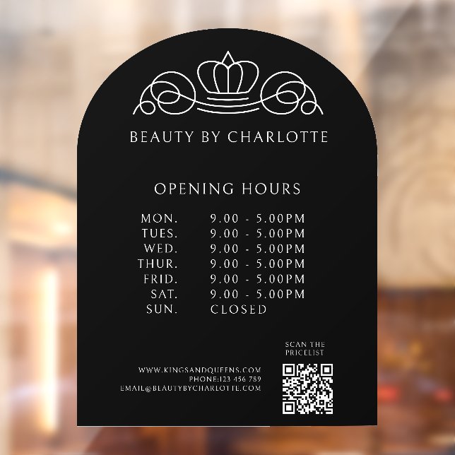 Elegant, Royal, Business, Opening Hours & QR Code Window Cling (Sheet 2)