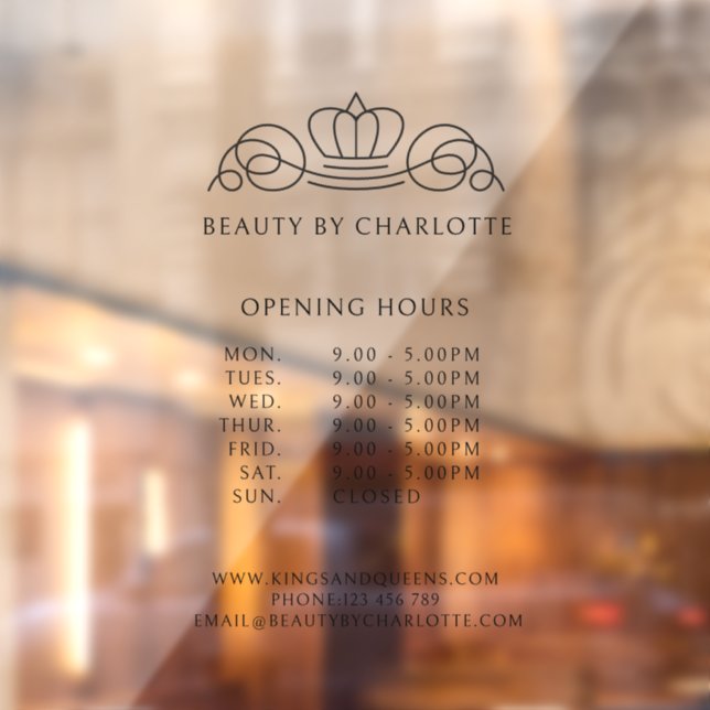 Elegant, Royal, Business Pricelist & Opening Hours Window Cling (Sheet 2)