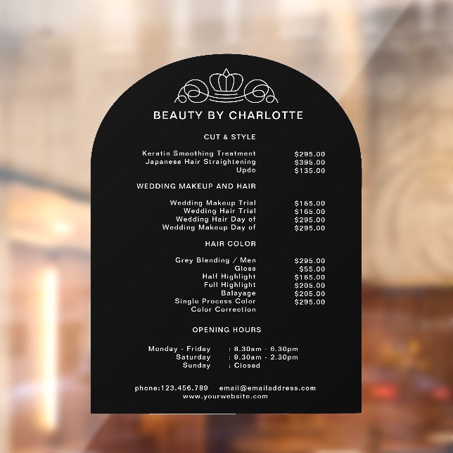 Elegant, Royal, Business Pricelist & Opening Hours Window Cling (Sheet 2)