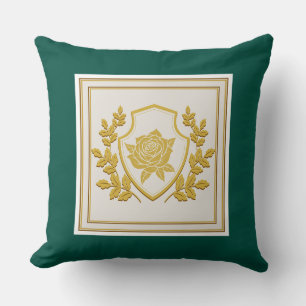 Elegant Royal Crest Gold Rose – Emerald Green Throw Pillow