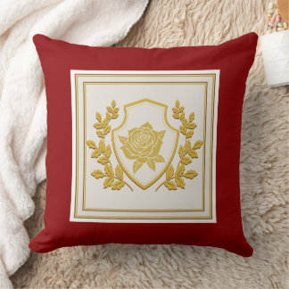 Elegant Royal Crest Rose Throw Pillow – Regal Gold