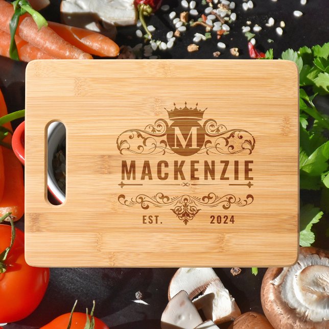 Elegant Royal Crest Sign Cute Monogram Family Name Engraved Cutting Board (Creator Uploaded)