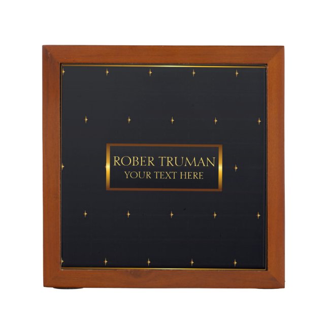 Elegant royal Dark Blue gold Desk Organizer (Front)