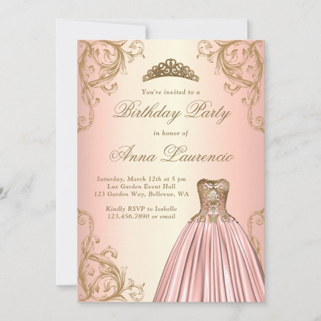 Elegant Royal Decorative Rose Gold Birthday Party Invitation (Front)