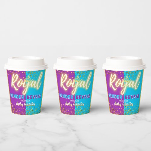 Elegant Royal Gender Reveal Purple  Blue  Paper Cups