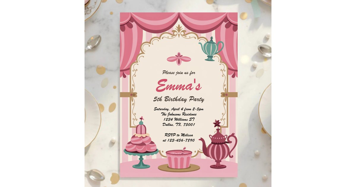 Elegant Royal Girls Tea Party Birthday Invitation | Zazzle