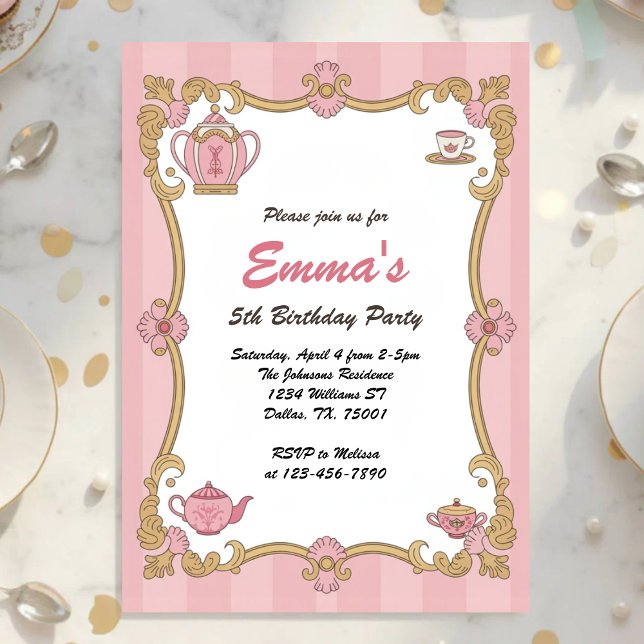 Elegant Royal Girls Tea Party Birthday Invitation (Creator Uploaded)