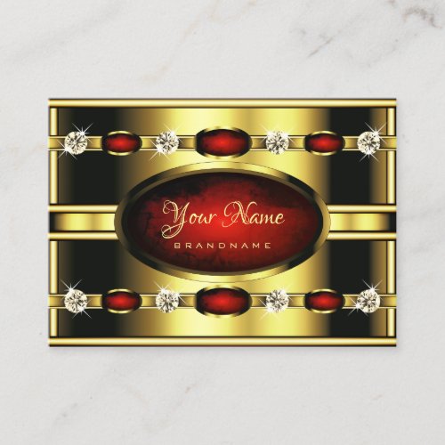 Elegant Royal Gold and Red Marble with Diamonds Business Card