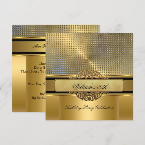 Elegant Royal Gold Birthday Party Men's Mans 2 5.25x5.25 Square Paper Invitation ...
