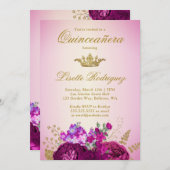 Elegant Royal Gold Burgundy Roses Quinceanera Invitation (Front/Back)