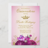 Elegant Royal Gold Burgundy Roses Quinceanera Invitation (Front)