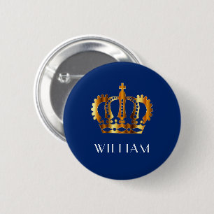 Elegant Royal Gold Crown Blue Button