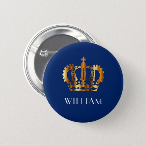 Elegant Royal Gold Crown Blue  Button