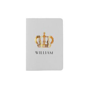 Elegant Royal Gold Crown Gray Passport Holder