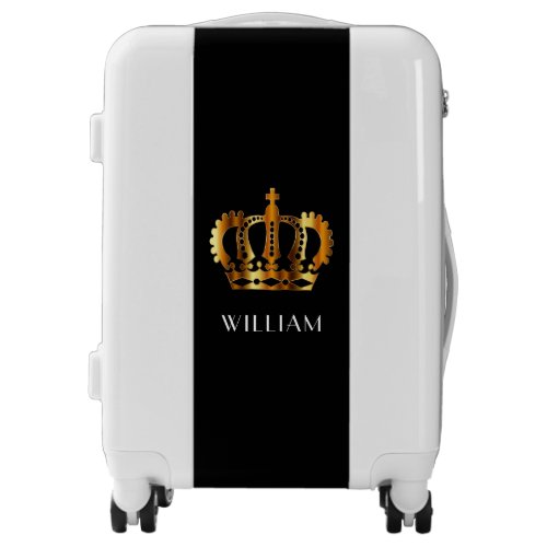 Elegant Royal Gold Crown Name Black Luggage