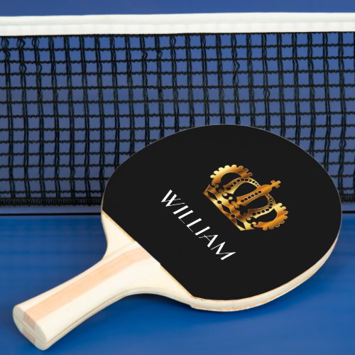 Elegant Royal Gold Crown Name Black Ping Pong Paddle