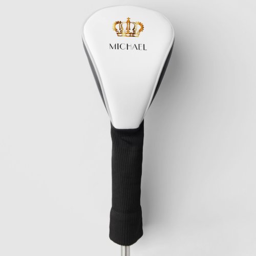 Elegant Royal Gold Crown Name Golf Head Cover