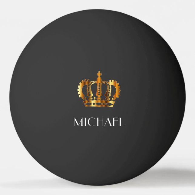 Elegant Royal Gold Crown Name  Ping Pong Ball (Front)