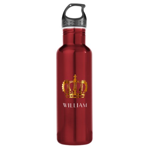 Elegant Royal Gold Crown Name Red Stainless Steel Water Bottle