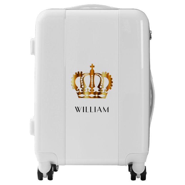 Elegant Royal Gold Crown Name White  Luggage (Front)