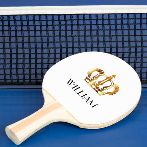 Elegant Royal Gold Crown Name White Ping Pong Paddle