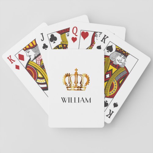 Elegant Royal Gold Crown Name White Poker Cards