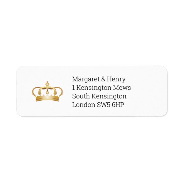 Elegant Royal Gold Crown Return Address Labels (Front)