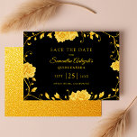 Elegant Royal Golden Floral Quinceanera Save The Date<br><div class="desc">Announce your Quinceañera in style with this elegant Save The Date card. Featuring intricate gold floral accents on a black background, this design exudes sophistication and elegance. The luxurious gold detailing provides a glamorous touch. Perfect for setting the tone for an unforgettable Quinceañera celebration, this Save The Date card radiates...</div>