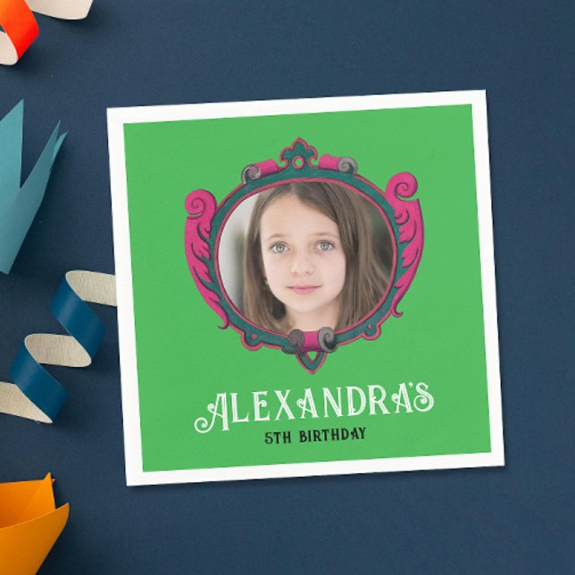 Elegant Royal Green Pink Princess Emblem Photo Napkins (Creator Uploaded)