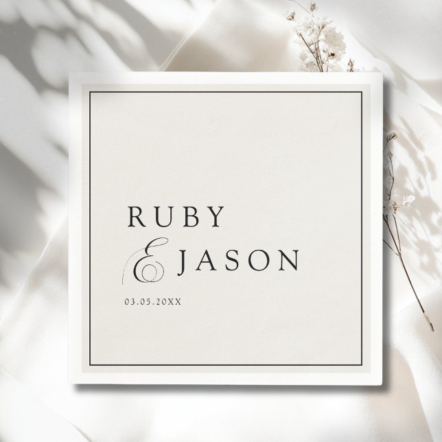 Elegant Royal Ivory Black  Script Wedding Napkins (Elegant Royal Ivory Black Script Ampersand Custom Wedding Napkins)