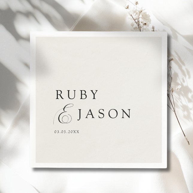 Elegant Royal Ivory Black  Script Wedding Napkins (Elegant Royal Ivory Black Script Wedding Ampersand Napkins)