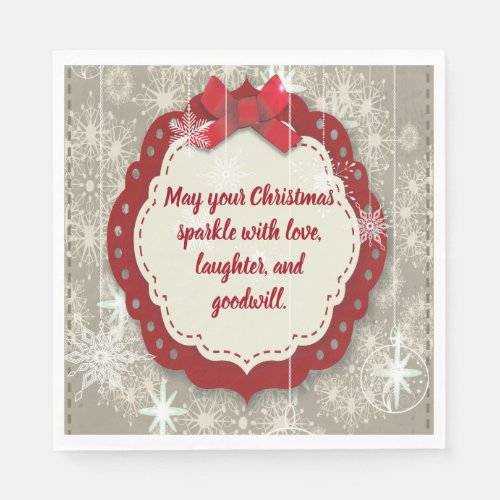 Elegant Royal Merry Christmas text red white Napkins