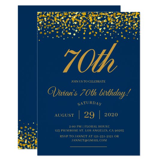 Elegant Royal Navy Blue & Gold Glitter Birthday Invitation | Zazzle.com