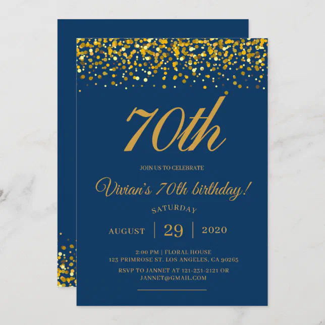 Elegant Royal Navy Blue & Gold Glitter Birthday Invitation | Zazzle