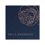 ELEGANT ROYAL NAVY BLUSH PINK ROSE GOLD FLORAL SQUARE BUSINESS CARD