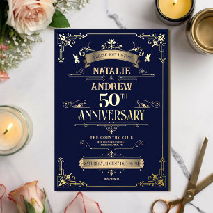 Elegant Royal Navy Gold Glamorous Glitter Foil Invitation