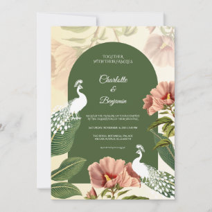 Elegant Royal Peacock Green Floral Wedding Invitation