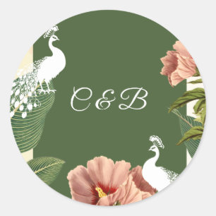 Elegant Royal Peacock Green Monogram Sticker