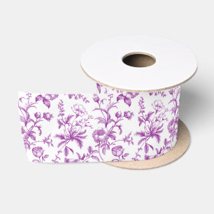 Elegant Royal Plum Grandmillennial Toile Floral Satin Ribbon