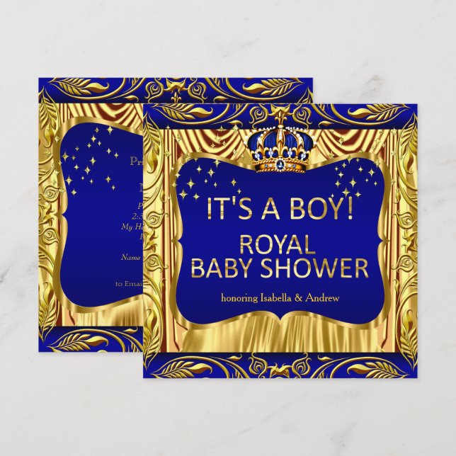 Elegant Royal Prince Baby Shower Blue Gold Invite (Front/Back)