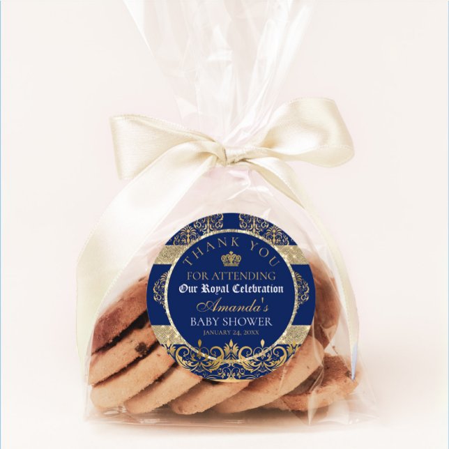 Elegant Royal Prince Baby Shower Classic Round Sticker (Creator Uploaded)