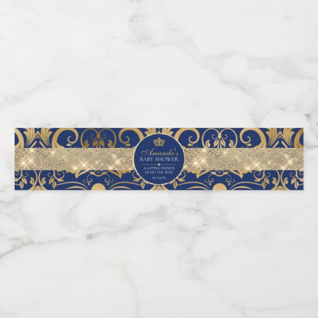 Elegant Royal Prince Baby Shower Water Bottle Label (Single Label)